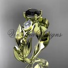 14k yellow gold leaf and vine, tulip flower engagement ring, Black Diamond VD10050 14k yellow gold leaf and vine, tulip flower engagement ring, Black Diamond VD10050