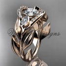 14kt rose gold diamond, leaf and vine, engagement ring, "Forever One" Moissanite VD10051