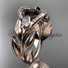 14kt rose gold diamond, leaf and vine, tulip flower engagement ring, Black Diamond VD10051