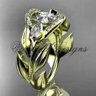 14kt yellow gold diamond, leaf and vine,  engagement ring, "Forever One" Moissanite VD10051