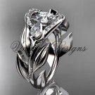 14kt white gold diamond, leaf and vine,  engagement ring, "Forever One" Moissanite VD10051