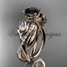 14kt rose gold diamond, leaf and vine, tulip flower engagement ring, Black Diamond VD10052