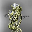 14kt yellow gold diamond, leaf and vine,  engagement ring, "Forever One" Moissanite VD10052