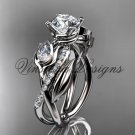 14kt white gold diamond, leaf and vine, engagement ring, "Forever One" Moissanite VD10052
