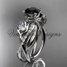 14kt white gold diamond, leaf and vine, engagement ring, Black Diamond VD10052