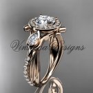 14kt rose gold diamond leaf and vine,  engagement ring, "Forever One" Moissanite VD10053