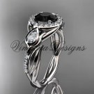 14kt white gold diamond leaf and vine, tulip flower engagement ring, Black Diamond VD10054 14kt white gold diamond leaf and vine, tulip flower engagement ring, Black Diamond VD10054