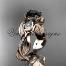 14kt rose gold diamond leaf and vine, tulip flower engagement ring, Black Diamond VD10055 14kt rose gold diamond leaf and vine, tulip flower engagement ring, Black Diamond VD10055