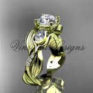 14kt yellow gold diamond leaf and vine, engagement ring, "Forever One" Moissanite VD10055