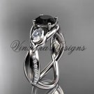14kt white gold diamond leaf and vine, tulip flower engagement ring, Black Diamond VD10056