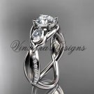 Platinum diamond leaf and vine, tulip flower engagement ring, "Forever One" Moissanite VD10056