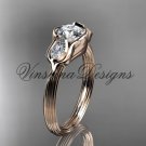 14kt rose gold leaf and vine, tulip flower engagement ring, "Forever One" Moissanite VD10059