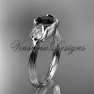 14kt white gold leaf and vine, tulip flower engagement ring, Black Diamond VD10059