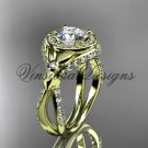 14k yellow gold leaf and vine, flower engagement ring,  Moissanite VD10065
