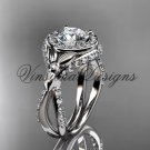 14kt white gold leaf and vine, flower engagement ring,  Moissanite VD10065