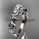platinum Three stone engagement ring,"Forever One" Moissanite VD10066
