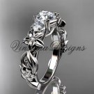 14k white gold Three stone engagement ring,"Forever One" Moissanite VD10066