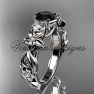 platinum Three stone engagement ring, Black Diamond VD10066