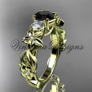 14kt yellow gold Three stone engagement ring, Black Diamond VD10066