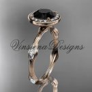14k rose gold leaf and vine engagement ring, Black Diamond VD10075