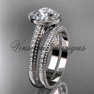 Unique 14k white gold diamond engagement ring, engagement set VD10080S