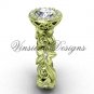 14kt yellow gold diamond leaf and vine, floral engagement ring VF301001