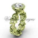 14kt yellow gold diamond leaf and vine, floral engagement ring, "Forever One" Moissanite VF301001