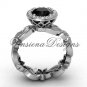platinum diamond leaf and vine, floral engagement ring, Black Diamond VF301001