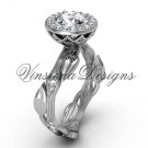 14kt white gold diamond leaf and vine engagement ring, "Forever One" Moissanite VF301002