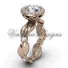 14kt rose gold diamond leaf and vine engagement ring, "Forever One" Moissanite VF301004