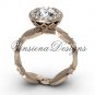 14kt rose gold diamond leaf and vine engagement ring, "Forever One" Moissanite VF301004