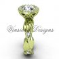 14kt yellow gold diamond leaf and vine engagement ring, "Forever One" Moissanite VF301004