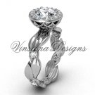 platinum diamond leaf and vine engagement ring, "Forever One" Moissanite VF301004