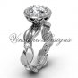 platinum diamond leaf and vine engagement ring, "Forever One" Moissanite VF301004