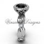 14kt white gold diamond leaf and vine engagement ring, Black Diamond VF301004