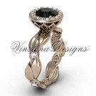 14kt rose gold diamond leaf and vine engagement ring, Black Diamond VF301004