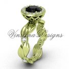 14kt yellow gold diamond leaf and vine engagement ring, Black Diamond VF301004
