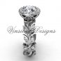 14kt white gold diamond leaf and vine engagement ring, "Forever One" Moissanite VF301006