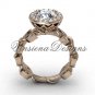 14kt rose gold diamond leaf and vine engagement ring, "Forever One" Moissanite VF301006