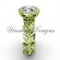 14kt yellow gold diamond leaf and vine engagement ring, "Forever One" Moissanite VF301006