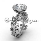 platinum diamond leaf and vine engagement ring, "Forever One" Moissanite VF301006