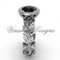14kt white gold diamond leaf and vine engagement ring, Black Diamond VF301006