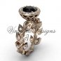 14kt rose gold diamond leaf and vine engagement ring, Black Diamond VF301006