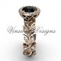 14kt rose gold diamond leaf and vine engagement ring, Black Diamond VF301006