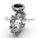 platinum diamond leaf and vine engagement ring, Black Diamond VF301006