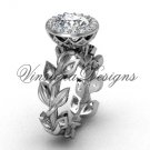 14kt white gold diamond leaf and vine engagement ring, "Forever One" Moissanite VF301007