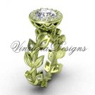 14kt yellow gold diamond leaf and vine engagement ring, "Forever One" Moissanite VF301007