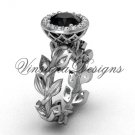 14kt white gold diamond leaf and vine engagement ring, Black Diamond VF301007