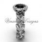 14kt white gold diamond leaf and vine engagement ring, Black Diamond VF301007
