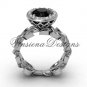 14kt white gold diamond leaf and vine engagement ring, Black Diamond VF301007